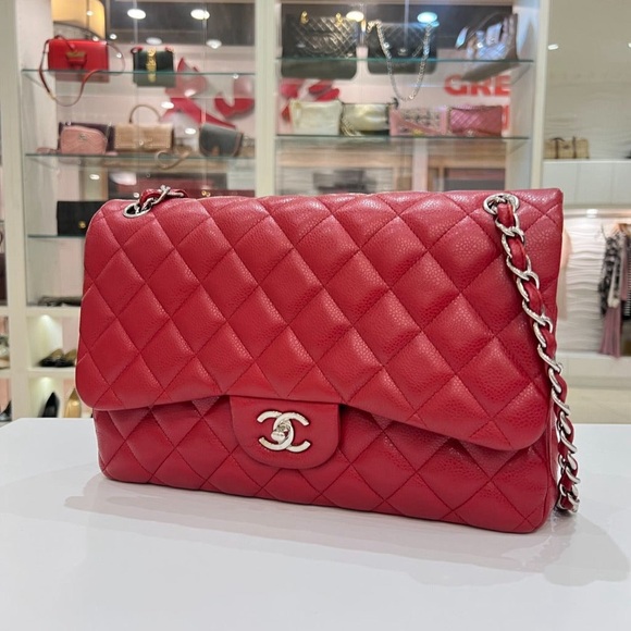 CHANEL Handbags - Chanel Caviar Quilted Jumbo Double Flap Red